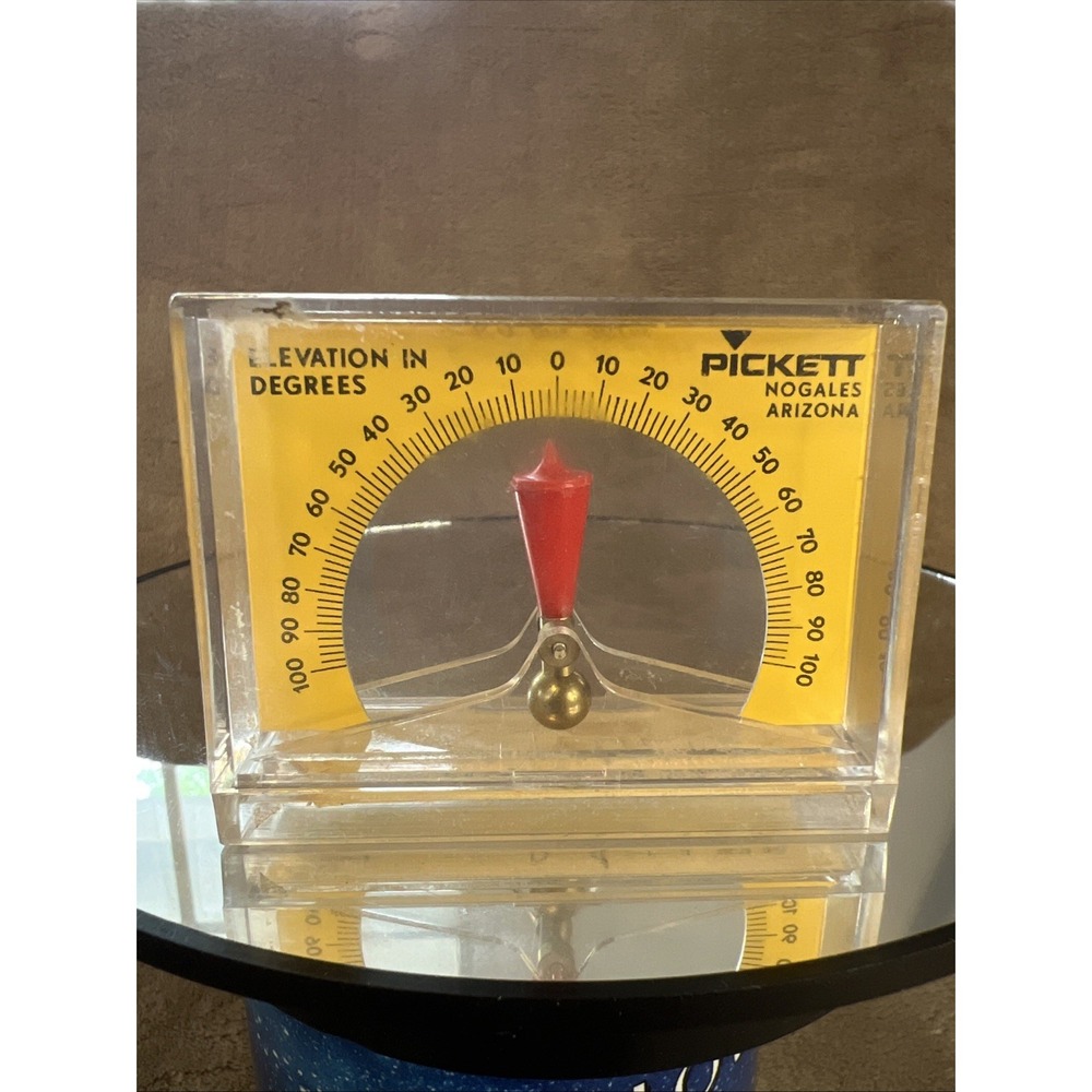 Vintage Pickett‎ Inclinometer Clear Acrylic Angle Gauge w/ Store Advertising